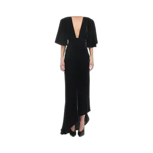 Roberto Cavalli Short Sleeve Draped V-Neck Gown