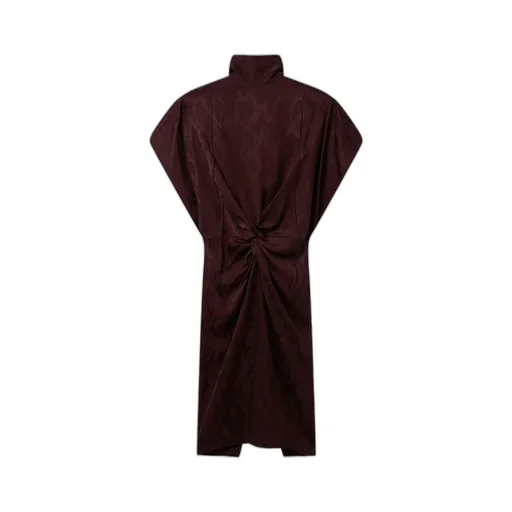 Snake Print Shoulder Pad Twist Midi Dress