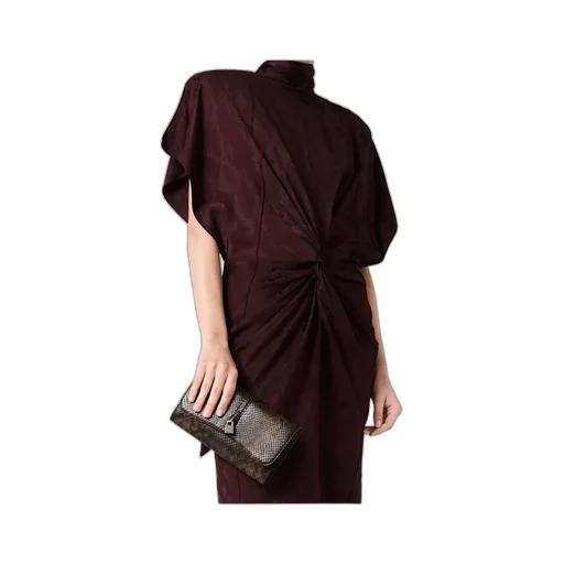 Snake Print Shoulder Pad Twist Midi Dress