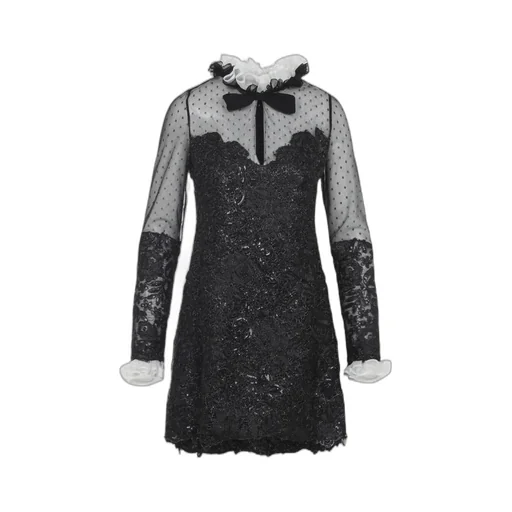 Embroidered Ruffled-Collar Dress