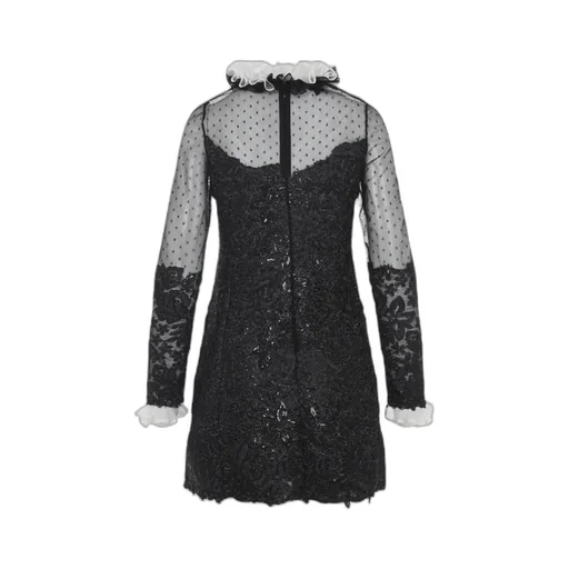Embroidered Ruffled-Collar Dress