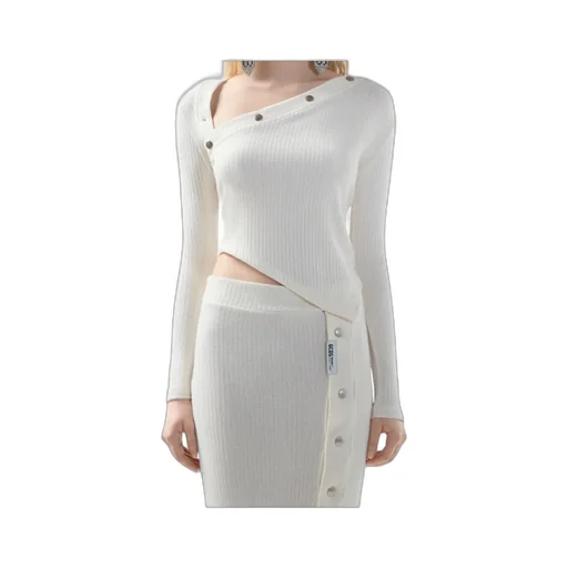 Ribbed-Button Long-Sleeved Top