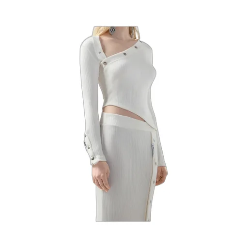 Ribbed-Button Long-Sleeved Top