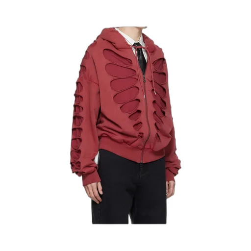 Shoulderless Cut-Out Zip-Up Hoodie