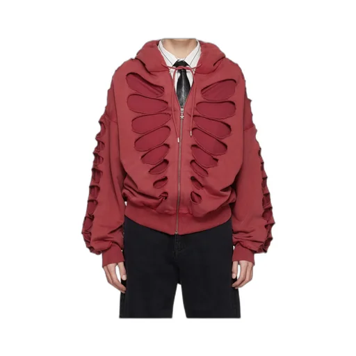 Shoulderless Cut-Out Zip-Up Hoodie