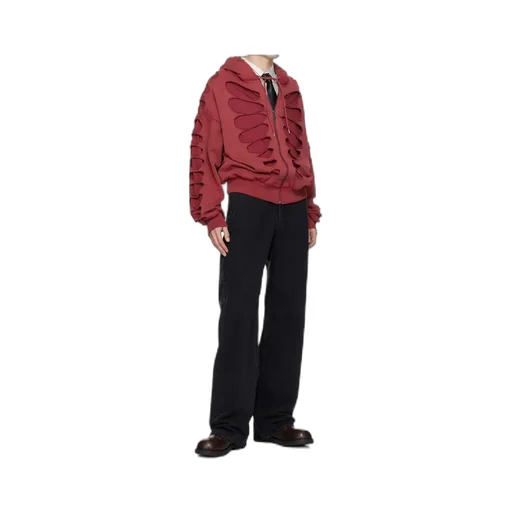 Shoulderless Cut-Out Zip-Up Hoodie