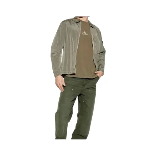 Stone Island Logo Patch Zip-Up Overshirt
