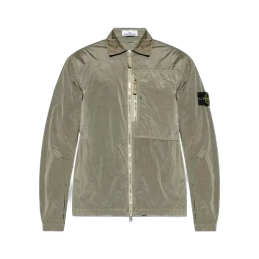 Stone Island Logo Patch Zip-Up Overshirt