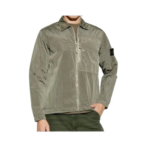 Stone Island Logo Patch Zip-Up Overshirt