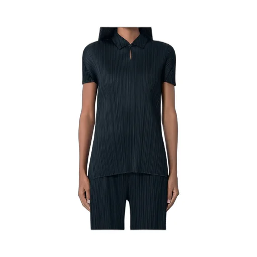 Pleated Button Polo Top