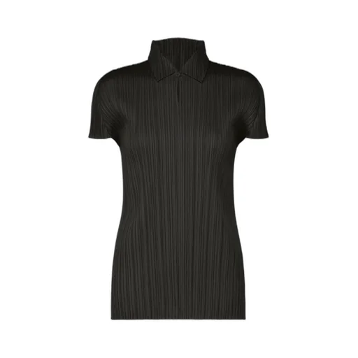 Pleated Button Polo Top