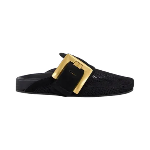 Balmain Anthem Square-Buckle Flat Mules