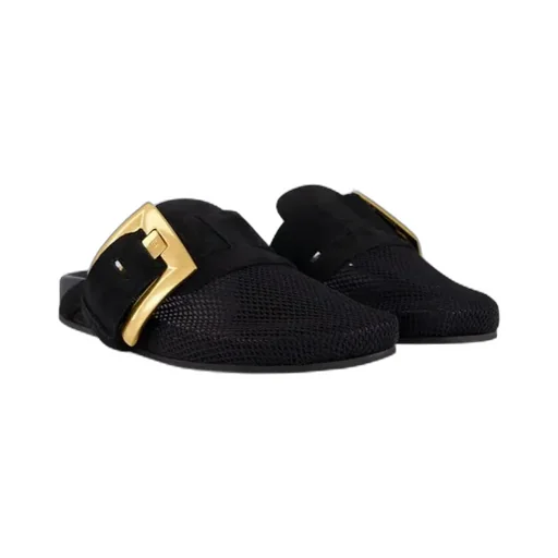 Balmain Anthem Square-Buckle Flat Mules