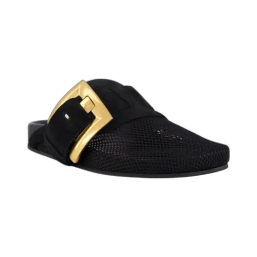 Balmain Anthem Square-Buckle Flat Mules