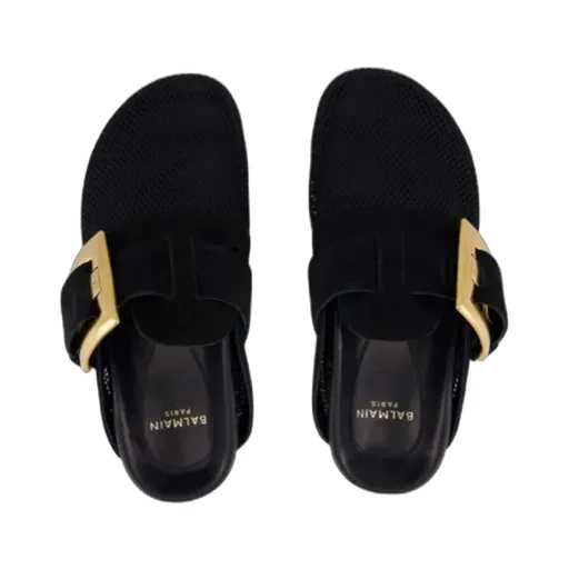 Balmain Anthem Square-Buckle Flat Mules