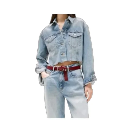 Back Logo Oversized Cropped Denim Jacket