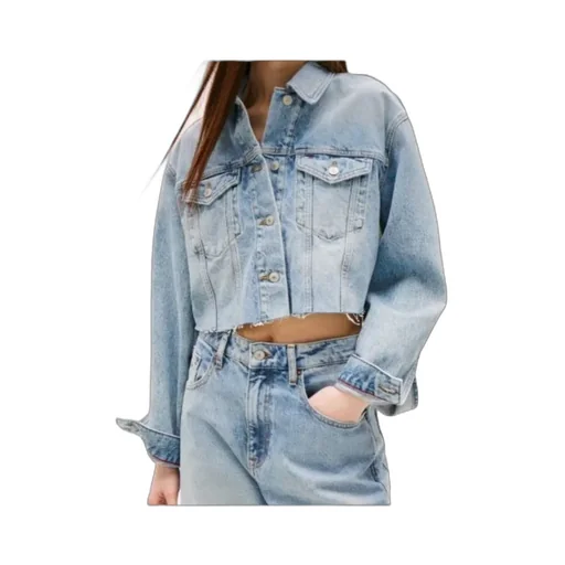Back Logo Oversized Cropped Denim Jacket