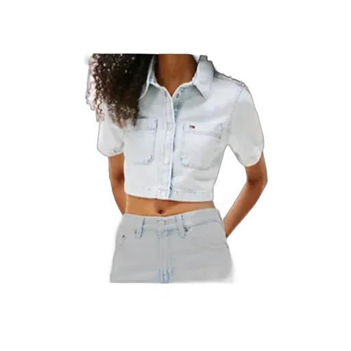 Relaxed Cropped Short Sleeve Lightweight Denim Shirt