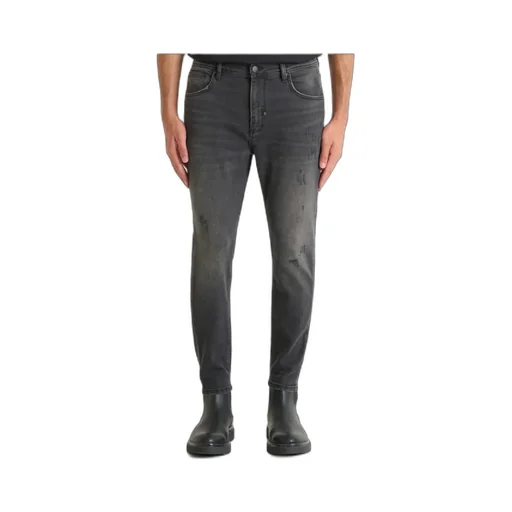 Cropped Fit Skinny Jeans In Black Denim With Faded Wash Karl