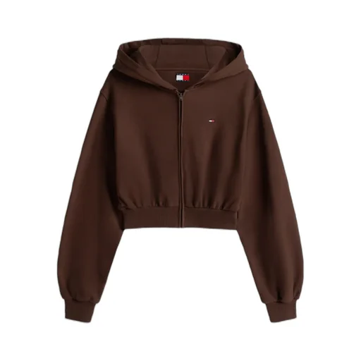 Cropped Zip Up Hoodie In Chocolate Brown
