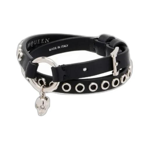 Alexander Mcqueen Skull Ring Double Wrap Eyelet Detailed Bracelet