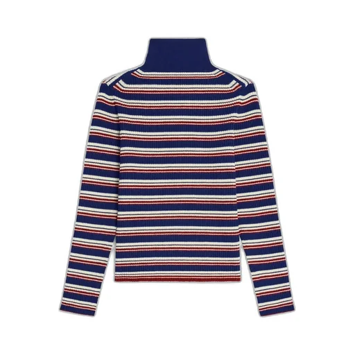Turtleneck Sweater In Striped Ribbed Wool