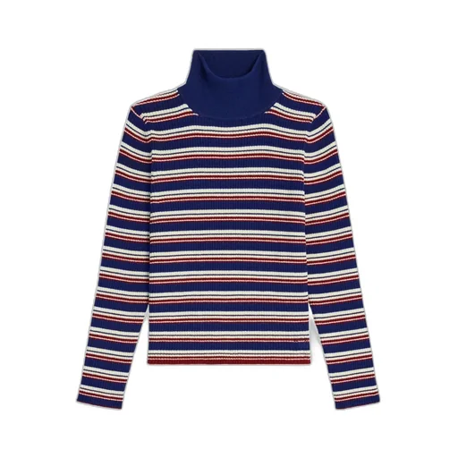 Turtleneck Sweater In Striped Ribbed Wool