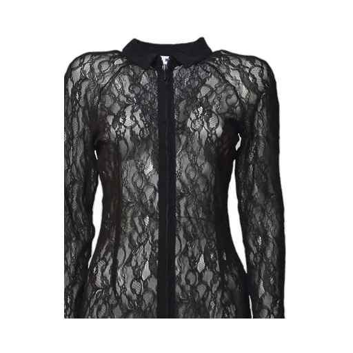 Msgm Floral Stretch Lace Zipped Shirt