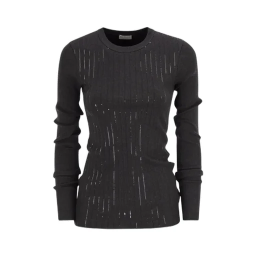 Brunello Cucinelli Dazzling Stripe Embroidery Jersey T-Shirt