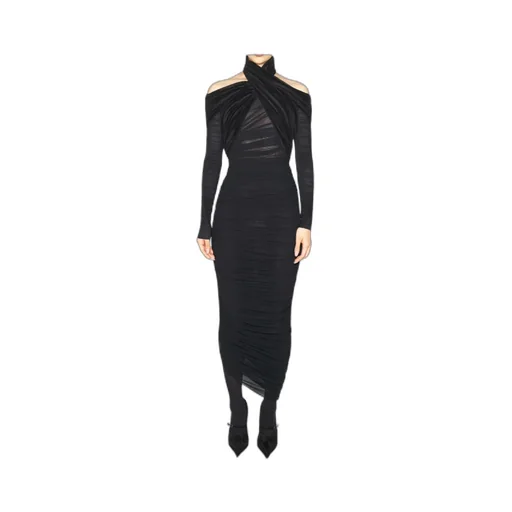 Cross-Neckline Draped Midi Dress