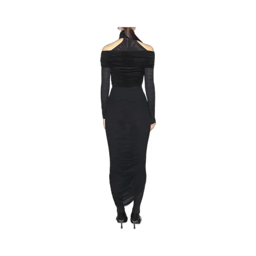 Cross-Neckline Draped Midi Dress