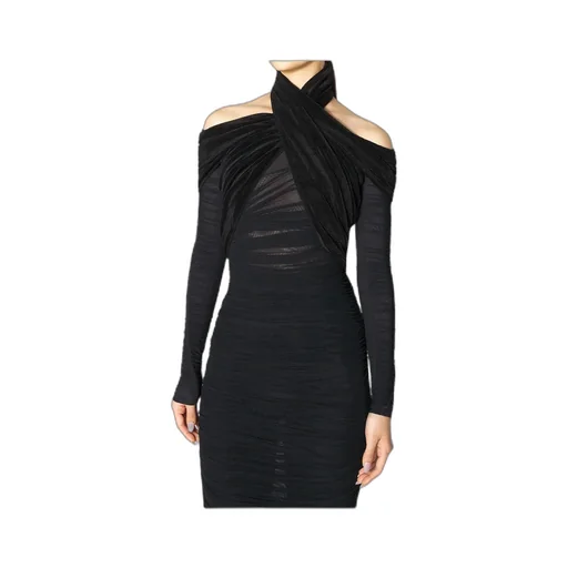 Cross-Neckline Draped Midi Dress