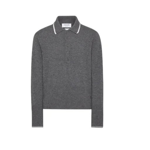Thom Browne 65 Jersey Intarsia Long Sleeve Polo Shirt