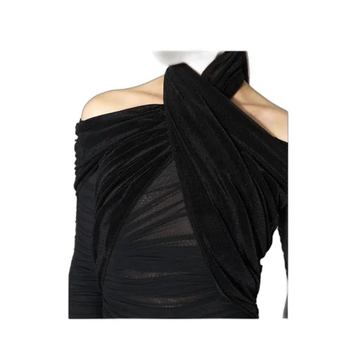 Cross-Neckline Draped Midi Dress