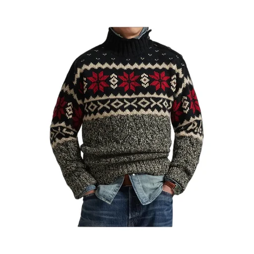 Buttoned Patterned Pullover