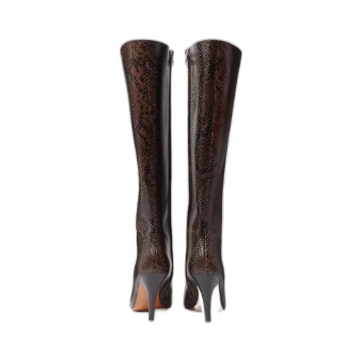 Square-Toe Snake Knee-High Stiletto Boots