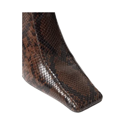 Square-Toe Snake Knee-High Stiletto Boots