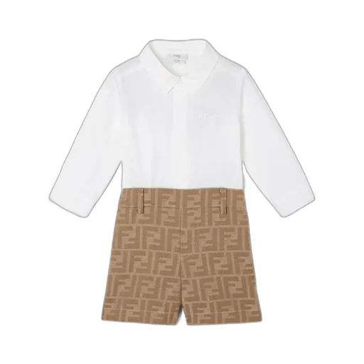 White And Caramel Baby Double Onesie