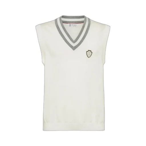 Brunello Cucinelli V-Neck Logo Embroidered Vest