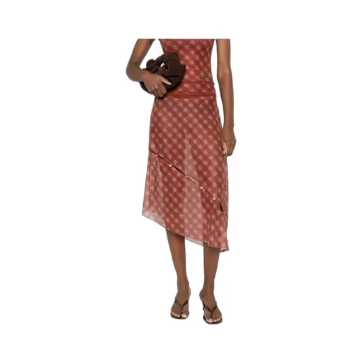 Button-Detail Plaid Skirt