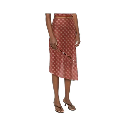 Button-Detail Plaid Skirt