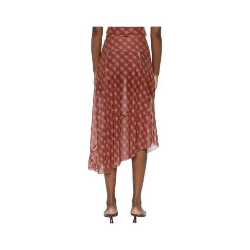 Button-Detail Plaid Skirt