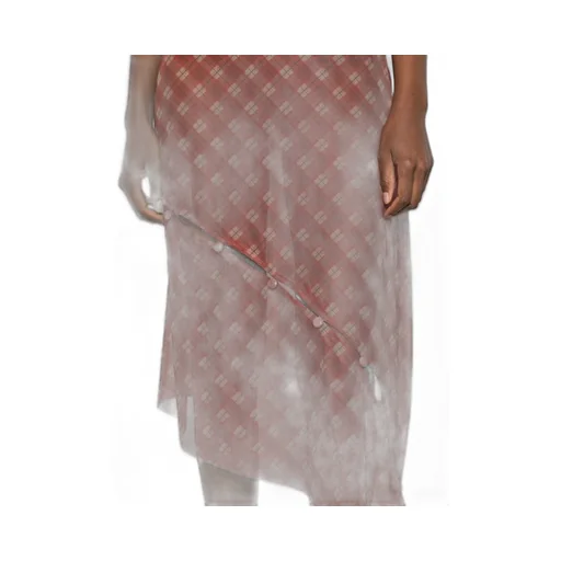 Button-Detail Plaid Skirt