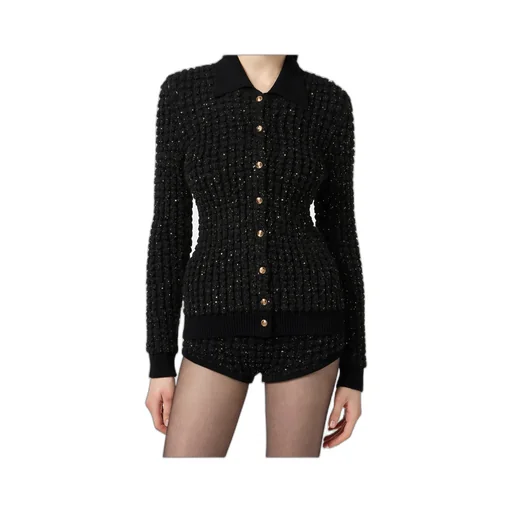 Sequin-Embellished Bouclé Cardigan