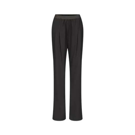 Pleated Elasticated-Waist Straight Trousers