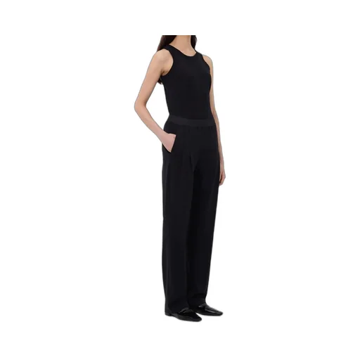 Pleated Elasticated-Waist Straight Trousers