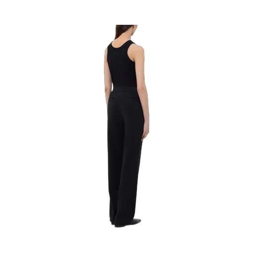 Pleated Elasticated-Waist Straight Trousers