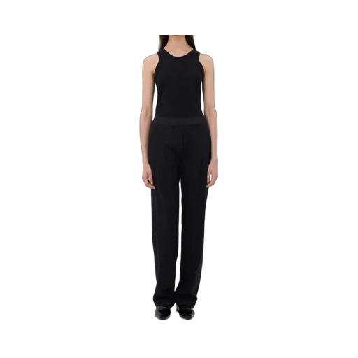 Pleated Elasticated-Waist Straight Trousers