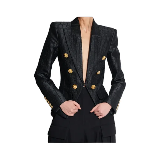 6-Buttons Jacket In Crocodile Jacquard