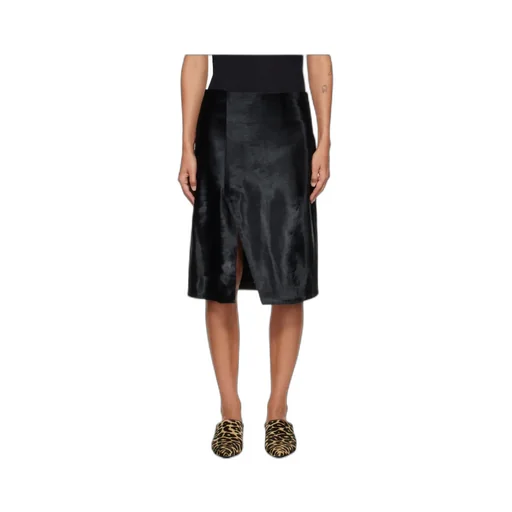 Myra Asymmetrical Pony-Effect Leather Midi Skirt